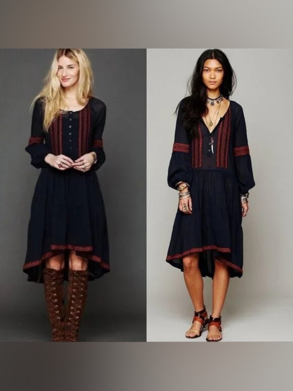 Free People Light Heart Peasant High Low Midi Dress Size M Boho Gauzy